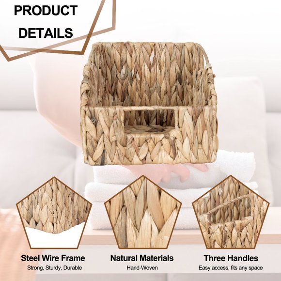 NEW Set of 2 - Water Hyacinth Sloped Storage Basket - Picture 4 of 5